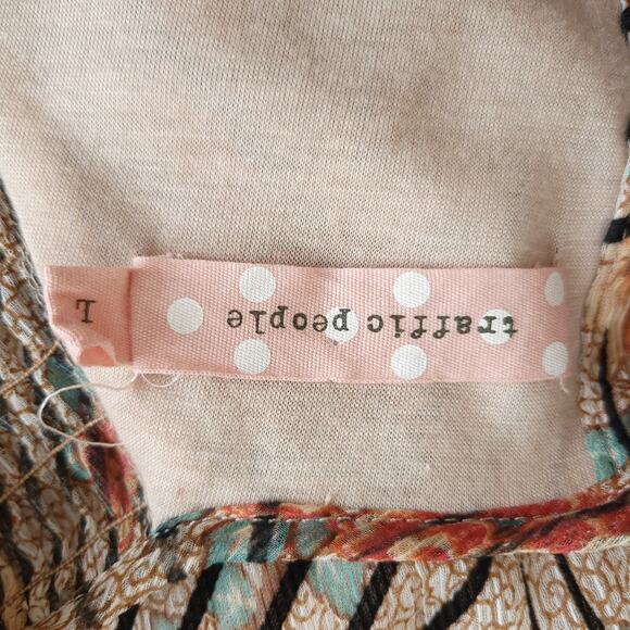 Traffic People Floral Shift Dress Cream Floral Black Stripes Large - Picture 10 of 13